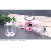 round gift tin with clear window