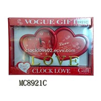 Double heart clock with photo frame