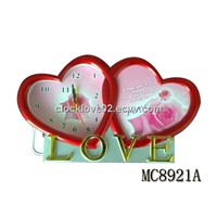 Double heart clock with photo frame