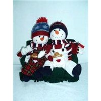 Couple Snowmen Toddler Christmas Toy Sitting on Sofa