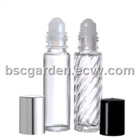 glass roll on bottle with black plastic cap
