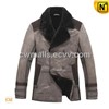 Mens Double Breasted Lamb Fur Lined Leather Trench Coat