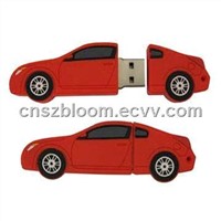 Car-shaped Red Promotional PVC USB 2.0 Flash Drive with 4GB Capacity, Customized Shapes are Accepted
