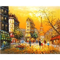 Paris street oil painting on canvas, Fontaine Art hand made painting