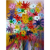 Shining flower oil paitings, Hand painted abstract flower painting