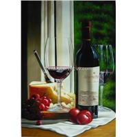 Wine and cup oil painting, hand made oil painting