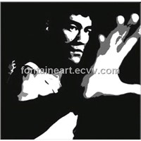 black and white modern portrait painting, Bruce Lee painting
