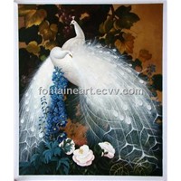 hand made peacock oil painting, vivid and elegent animal painting