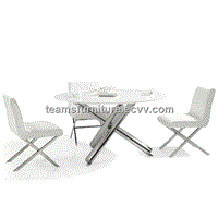 Folding round white dining room furniture set marble top table four chairs