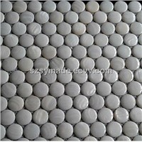 Round pattern white river shell mosaic with mesh back