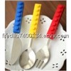 Snack & Stack knife and fork spoon travel set with lego blocks design