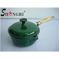 Enamel Cast-Iron Sauce Pan With Wooden Handle