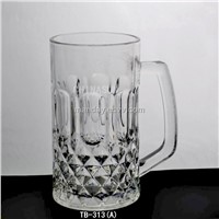 Clear glass beer mugs promotional with handle 550ml