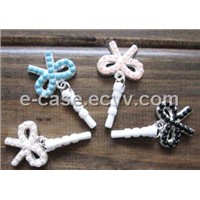 hot sales bowknot pattern with pearl dustproof plug for earhpone