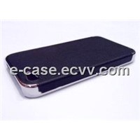 Black Luxury Chrome Bumper Leather Skin Cover Hard Case for iPhone 4G