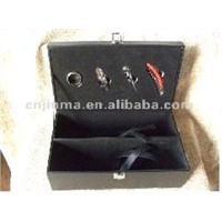 Black leather wine gift item with accessories