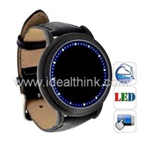 Fashionable Blue LED Digital Touchscreen Watch with Soft Leather