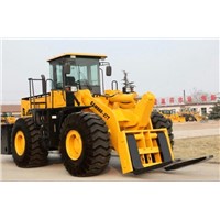 SAM888-27T loader with fork to lift large stone