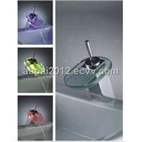 Single Handle Chrome Waterfall LED Sink Faucet With Glass Spout (L-4002)