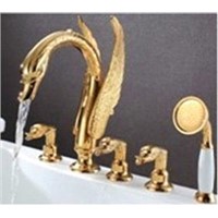 Three Handles Gold Plating Waterfall Bathtub Mixer (S-1009)