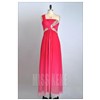 One-shoulder prom gown silk chiffon beading long party/graduation dress red/dark blue
