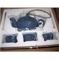 Blue Glazed Teapot Shape Ceramic Wind Chime