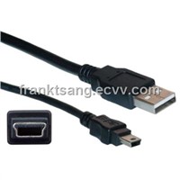 USB Type a Male to Mini-B Male Cable, 5 Pin, Black, 1.5 Ft