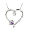 Sterling Silver Amethyst Diamond Heart Necklace,Gemstone Pendant