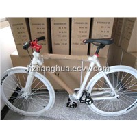 HH-FG1152 White fixed gear bicycle with logo on rim