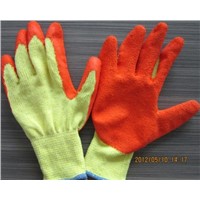 10 G yellow T/C knitted liner orange latex palm coating crinkle finish