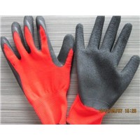 13 G red polyester seamless liner black latex palm coating crinkle finish