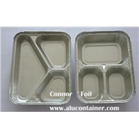 Aluminum Foil Three Compartment Rectangle Containers With Lids For Kitchen Use