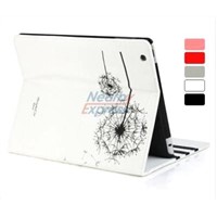 Dandelion Pattern Leather Stand Case Smart Cover for iPad (White)