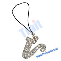 Fashion Diamantes Crystal Charm Letters Series Pendant for Cell Phone(V)