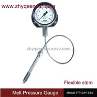 Mechanical flexible stem melt pressure gauge