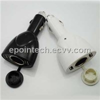 dual USB ports car charger with cigarette lighter for mobile phone