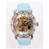 Diamond Bezel Automatic Watch with Blue PU Belt