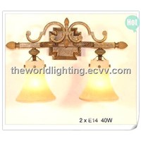 BL4609-2WAB-Antique Bronze Branch &amp;amp; Green Glass Bathroom Wall Light with 2 Lamps