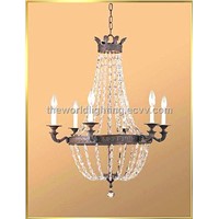 680W830H-Antique Bronze Metal Branch Glass Candle Shape Modern Crystal Pendant Lamp