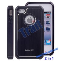 Aluminum Brushed Hard Case and TPU Case 2 in 1 Case for iphone4s /iphone4 (Black)