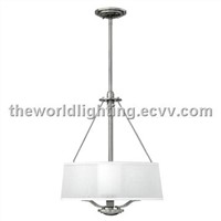 PLMC215-Chrome Metal Stand White Fabric Cover Modern Crystal Pendant Lamp