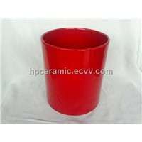 Red Glazed Large Ceramic Candle Jar / Candle Holder