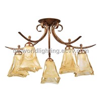 SCH-5002-Antique Bronze Metal Glass Reverse Vase Shape Kitchen Pendant Lamp with 5 Bulbs