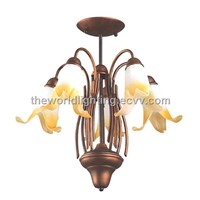 SCH-5032 Antique Bronze Metal Stand Glass Flower Shape Kitchen Light China with4 Bulbs