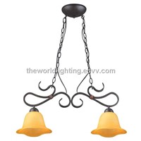 SP-2034-Black Metal Branch Golden Flower Shape Glass Kitchen Pendant Lamp with Double Bulbs