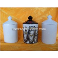 White Ceramic Candle jars with lid, candle containers