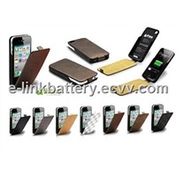 Luxury Leather Case Built in Battery for iPhone 4