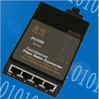 10/100/1000Mbps adaptive gigabit Ethernet fiber converter with 4 RJ45 ports