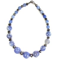 Blue Agate and Glass Beaded Necklace