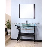 Transparent Glass Sink With Solid Wood Stand (VS-7008)